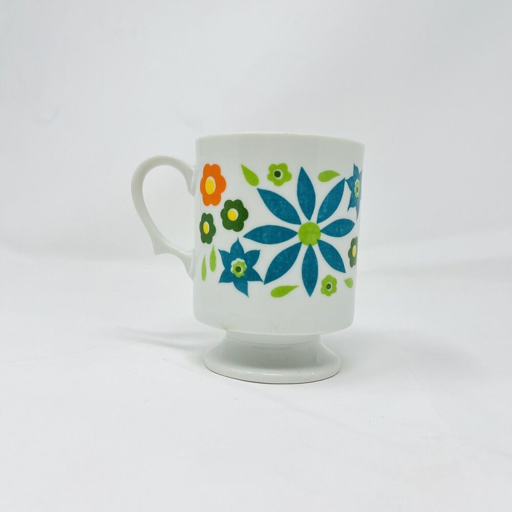 Vintage Retro Groovy Flower Pedestal Mug Japan Coffee Cup MCM Footed DAMAGED see